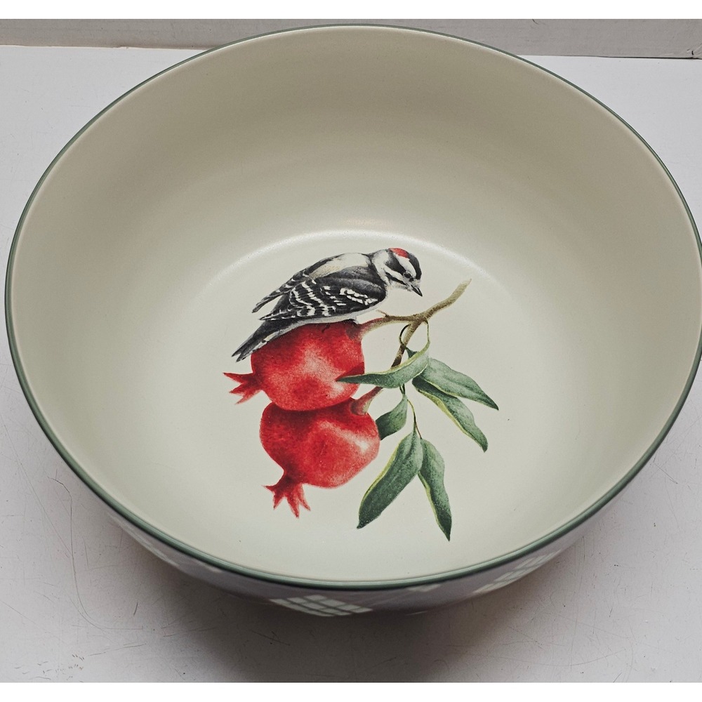 Lenox Winter Greetings Everyday Tartan Serving Bowl Woodpecker Pomegranate Plaid